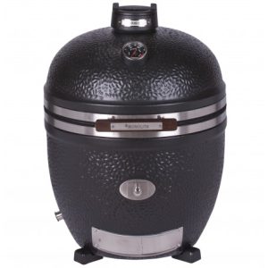 Kamado Monolith LeCHEF Avantgarde negro mate con carro y mesas laterales de bambú pesado